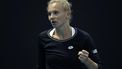 epa11086775 Katerina Siniakova of the Czech Republic reacts during her Women's second round match against Viktorija Golubic of Switzerland at the Australian Open tennis tournament in Melbourne, Australia, 18 January 2024.  EPA/MAST IRHAM