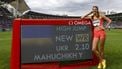 Yaroslava Mahuchikh poses after beating a world record in the women's high jump event during the 