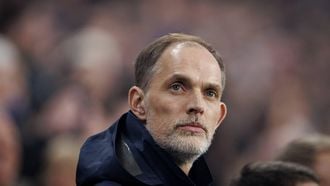 epa11985912 England manager Thomas Tuchel observes the national anthem ahead of the FIFA World Cup 2026 qualification soccer match of England against Latvia, in London, Britain, 24 March 2025.  EPA/TOLGA AKMEN
