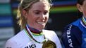 First-placed Demi Vollering of the Netherlands poses on the podium after the Women's Elite Road Race at the 2026 Union Cycliste Internationale (UCI) Road World Championships in Montreal, Quebec, on September 26, 2026. 
Andrej Ivanov / AFP