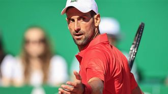 Serbia's Novak Djokovic reacts after a point as he plays against Italy's Lorenzo Musetti during their Monte Carlo ATP Masters Series Tournament round of 16 tennis match on the Rainier III court at the Monte Carlo Country Club on April 11, 2024. 
Valery HACHE / AFP