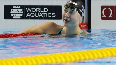 epa12278355 Milou van Wijk of the Netherlands reacts in the Women's 50m Freestyle Swimming heats at the World Aquatics Championships Singapore 2025 in Singapore, 02 August 2025.  EPA/RUNGROJ YONGRIT