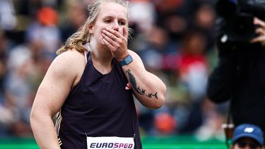 HENGELO - Jessica Schilder (NED) in actie op het onderdeel kogelstoten tijdens de FBK Games. ANP VINCENT JANNINK