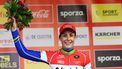 Dutch Lucinda Brand celebrates on the podium after the women elite race of the 