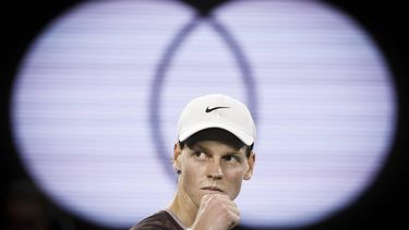 epa11756207 Jannik Sinner of Italy celebrates a point during his Men's Singles final match against Daniil Medvedev of Russia at the 2024 Australian Open tennis tournament, in Melbourne, Australia, 28 January 2024.  EPA/MAST IRHAM
