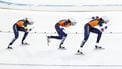 HEERENVEEN -  Team Sprint vrouwen Nederland Anna Boersma, Marrit Fledderus, Femke Kok,op de laatste dag van de ICU derde wereldbeker schaatsen in het Thialf stadion. ANP VINCENT JANNINK