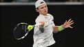 epa11083927 Jesper de Jong of Netherlands in action during his round 2 match against Jannik Sinner of Italy on Day 4 of the 2024 Australian Open at Melbourne Park in Melbourne, Australia, 17 January 2024.  EPA/LUKAS COCH AUSTRALIA AND NEW ZEALAND OUT