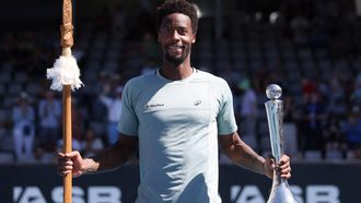 Gael Monfils of France poses with the trophy as he celebrates his win over Zizou Berges of Belgium following their men's singles final match at the ATP Auckland Classic tennis tournament in Auckland on January 11, 2025. 
Michael Bradley / AFP