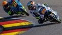 epa11462315 Intact GP rider Collin Veijer of Netherlands (R) in action during the Moto3 Practice 2 for the Motorcycling Grand Prix of Germany, at the Sachsenring racetrack in Hohenstein-Ernstthal, Germany, 06 July 2024. The 2024 Motorcycling Grand Prix of Germany is held on the Sachsenring racetrack on 07 July.  EPA/MARTIN DIVISEK