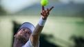 Netherlands' Botic Van De Zandschulp serves the ball to Italy's Matteo Arnaldi during their men's singles first round tennis match on the first day of the 2025 Wimbledon Championships at The All England Lawn Tennis and Croquet Club in Wimbledon, southwest London, on June 30, 2025. 
Kirill KUDRYAVTSEV / AFP