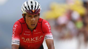 2022-07-13 17:51:14 Team Arkea-Samsic team's Colombian rider Nairo Quintana cycles in the final meters to the finish line of the 11th stage of the 109th edition of the Tour de France cycling race, 151,7 km between Albertville and Col du Granon Serre Chevalier, in the French Alps, on July 13, 2022. 
Thomas SAMSON / AFP