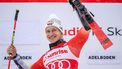 Winner Switzerland’s Marco Odermatt reacts during the podium ceremony of the Men's Giant Slalom event during the FIS Alpine Ski World Cup event in Adelboden, Switzerland, on January 6, 2024. 
Fabrice COFFRINI / AFP