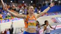 Netherlands' Femke Bol celebrates winning the women 4x400m relay final of the European Athletics Indoor Championships at Omnisport in Apeldoorn on March 9, 2025. 
JOHN THYS / AFP
