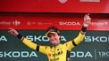 Points ranking leader Team Visma-Lease a Bike's Dutch rider Marianne Vos celebrates on the podium after the 7th stage of the 2025 La Vuelta Femenina cycling tour of Spain, a 152.6 km race from La Robla to Cotobello, on May 10, 2025. 
MIGUEL RIOPA / AFP