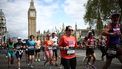 Fun runners compete near the Houses of Parliament during the 2024 London Marathon in central London on April 21, 2024. 
HENRY NICHOLLS / AFP