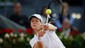 Italy's Jannik Sinner returns the ball to Russia's Pavel Kotov during the third round of the 2024 ATP Tour Madrid Open tournament tennis match at Caja Magica in Madrid on April 29, 2024. 
OSCAR DEL POZO / AFP