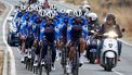 Team Soudal Quick-Step riders take part in a training ride as part of the 2024 team presentation, in Calpe, eastern Spain on January 9, 2024. 
JOSE JORDAN / AFP