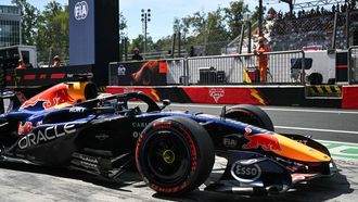 Red Bull Racing's Dutch driver Max Verstappen stops at the pit lane during the third practice session of the Italian Formula One Grand Prix at the Autodromo Nazionale Monza circuit in Monza, northern Italy on September 5, 2026. 
Marco BERTORELLO / AFP