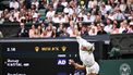 Britain's Sonay Kartal serves to Russia's Anastasia Pavlyuchenkova during their women's singles fourth round tennis match on the seventh day of the 2025 Wimbledon Championships at The All England Lawn Tennis and Croquet Club in Wimbledon, southwest London, on July 6, 2025. 
Kirill KUDRYAVTSEV / AFP