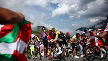 2023-07-06 16:13:34 Jumbo-Visma's Danish rider Jonas Vingegaard cycles in the ascent of the Col du Tourmalet during the 6th stage of the 110th edition of the Tour de France cycling race, 145 km between Tarbes and Cauterets-Cambasque, in the Pyrenees mountains in southwestern France, on July 6, 2023. 
Anne-Christine POUJOULAT / AFP