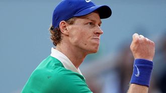 Italy's Jannik Sinner reacts after a point during his men's singles semi-final match against Serbia's Novak Djokovic on day 13 of the French Open tennis tournament on Court Philippe-Chatrier at the Roland-Garros Complex in Paris on June 6, 2025. 
Dimitar DILKOFF / AFP