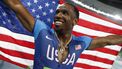 US Gil Roberts celebrates winning the Men's 4x400m Relay Final during the athletics event at the Rio 2016 Olympic Games at the Olympic Stadium in Rio de Janeiro on August 20, 2016.   
Adrian DENNIS / AFP
