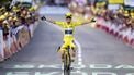 epa12282192 French rider Pauline Ferrand-Prevot of team Visma - Lease a Bike celebrates as she crosses the finish line to win the 9th stage and the 4th edition of the Women's Tour de France cycling race, 124,1 km from Praz-Sur-Arly to Chatel Les Portes du Soleil, in Chatel, France, 03 August 2025.  EPA/JEAN-CHRISTOPHE BOTT