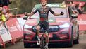 2023-09-03 18:07:27 Stage winner Team Bora's German rider Lennard Kamna celebrates as he crosses the finish line of the stage 9 of the 2023 La Vuelta cycling tour of Spain, a 184,5 km hilly race from Cartagena to Collado de la Cruz de Caravaca, on September 3, 2023. 
JOSE JORDAN / AFP