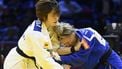 Japan's Wakana Koga (white) competes against Netherlands' Amber Gersjes in the women's under 48 kg round of 16 at the World Judo Championships in Baku on October 4, 2026. 
Alexander NEMENOV / AFP