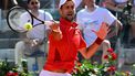 Serbia's Novak Djokovic returns to Chile's Alejandro Tabilo at the Men's ATP Rome Open tennis tournament at Foro Italico in Rome on May 12, 2024.  
Tiziana FABI / AFP