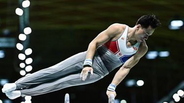 Netherlands' Loran De Munck competes on the pommel horse during the Men's Finals event at the Artistic Gymnastics European Championships, in Rimini, on the Adriatic coast, northeastern Italy, on April 26, 2024. 
GABRIEL BOUYS / AFP