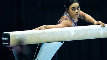 US gymnast Gabby Douglas warms up ahead of the Core Hydration Classic at XL Center in Hartford, Connecticut, on May 18, 2024. 
Charly TRIBALLEAU / AFP