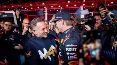 LAS VEGAS - Max Verstappen (Red Bull Racing) viert het behalen van zijn vierde wereldtitel met Christian Horner (Red Bull Racing) na afloop van de Las Vegas Grand Prix. ANP SEM VAN DER WAL