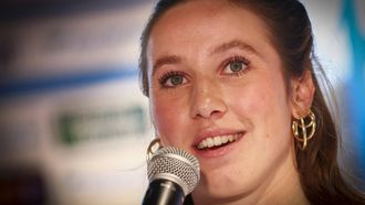 HEERENVEEN - Suzanne Schulting tijdens de presentatie van de rijders van TeamNL Shorttrack seizoen 2023-2024. ANP VINCENT JANNINK