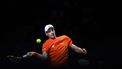 Netherlands' Botic Van de Zandschulp returns the ball against Italy's Matteo Arnaldi during the third men's single quarter-final tennis match between Italy and Netherlands of the Davis Cup tennis tournament at the Martin Carpena sportshall, in Malaga on November 23, 2023. 
JORGE GUERRERO / AFP