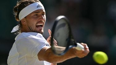 Germany's Alexander Zverev returns to Czech Republic's Jiri Lehecka during their men's singles round of 16 tennis match on the ninth day of the 2026 Wimbledon Championships at The All England Lawn Tennis and Croquet Club in Wimbledon, southwest London, on July 7, 2026. 
Glyn KIRK / AFP