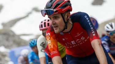 2023-05-12 17:33:34 INEOS Grenadiers's French rider Pavel Sivakov crosses the finish line of the seventh stage of the Giro d'Italia 2023 cycling race, 218 km between Capua and Gran Sasso d'Italia, on May 12, 2023. 
Luca BETTINI / AFP