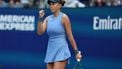 USA's Amanda Anisimova celebrates a point against Poland's Iga Swiatek during their women's singles quarterfinal tennis match on day eleven of the US Open tennis tournament at the USTA Billie Jean King National Tennis Center in New York City, on September 3, 2025. 
TIMOTHY A. CLARY / AFP