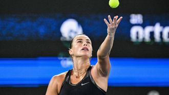 Belarus’s Aryna Sabalenka serves to USA’s Jessica Pegula during their women’s singles semi-final match at the Wuhan Open tennis tournament in Wuhan, central China’s Hubei province on October 11, 2025. 
Adek BERRY / AFP