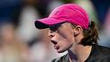 epa11155539 Iga Swiatek of Poland celebrates winning against Victoria Azarenka of Belarus during their quarter final match at the WTA Qatar Open Tennis tournament at the Khalifa International Tennis Complex in Doha, Qatar, 15 February 2024.  EPA/NOUSHAD THEKKAYIL