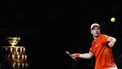 epa10990748 Dutch player Botic van de Zandschulp eyes the ball in his match against Matteo Arnaldi of Italy during the Davis Cup quarter final between Italy and the Netherlands at Martin Carpena pavilion in Malaga, Spain, 23 November 2023.  EPA/Jorge Zapata