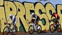 Team UAE's Slovenian rider Tadej Pogacar (L),  Dutch Mathieu Van Der Poel of team Alpecin-Deceuninck (C) and Team Ineos' Italian rider Filippo Ganna prepare to take a turn in la Cipressa downhill during the Milan - Sanremo one-day classic cycling race, on March 22, 2025. 
Marco BERTORELLO / AFP