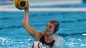 Netherlands' #07 Bente Rogge shoots to score  in the women's water polo bronze medal match between USA and the Netherlands during the Paris 2024 Olympic Games at the Paris La Defense Arena in Paris on August 10, 2024. 
Andreas SOLARO / AFP