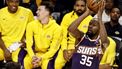 epa10941974 Phoenix Suns forward Kevin Durant scores a three point basket during the third quarter of the NBA game between the Phoenix Suns and the Los Angeles Lakers at Crypto.com Arena in Los Angeles, California, USA, 26 October 2023.  EPA/ETIENNE LAURENT  SHUTTERSTOCK OUT