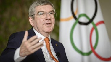 IOC President Thomas Bach speaks during an interview with AFP ahead of the Paris 2024 Olympic Games at the IOC headquarters in Lausanne on April 26, 2024. 
GABRIEL MONNET / AFP