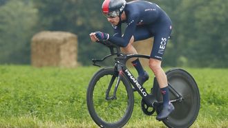 epa09313371 British rider Luke Rowe of the Ineos Grenadiers team in action during the 5th stage of the Tour de France 2021, an individual time trial over 27.2 km from Change to Laval Espace Mayenne, France, 30 June 2021.  EPA/GUILLAUME HORCAJUELO