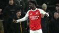 Arsenal's English midfielder #07 Bukayo Saka celebrates scoring the team's first goal during the English Premier League football match between Wolverhampton Wanderers and Arsenal at the Molineux stadium in Wolverhampton, central England on February 18, 2026. 
Paul ELLIS / AFP