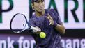 epa11953027 Yosuke Watanuki of Japan in action against Frances Tiafoe of the USA during the men’s  third round match of the BNP Paribas Open tennis tournament in Indian Wells, California, USA, 09 March 2025.  EPA/JOHN G. MABANGLO