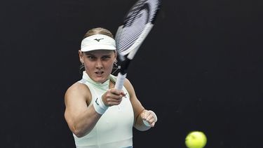 epa11819215 Suzan Lamens of Netherlands in action during a Women's round 1 match against Veronika Erjavec of Slovenia at the Australian Open tennis tournament in Melbourne, Australia, 12 January 2025.  EPA/ROLEX DELA PENA