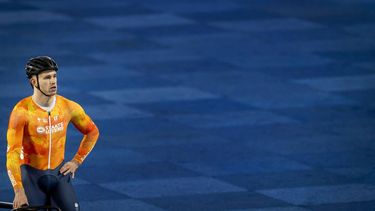 APELDOORN - Harrie Lavreysen tijdens een training in Omnisport Apeldoorn. De Nederlandse sprintselectie traint in aanloop naar het WK baanwielrennen. KOEN VAN WEEL / ANP